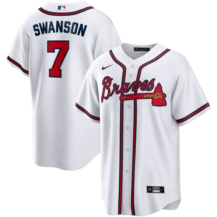 Dansby Swanson #7 Atlanta Braves Home Player Name Men Jersey - White MLB Jersey