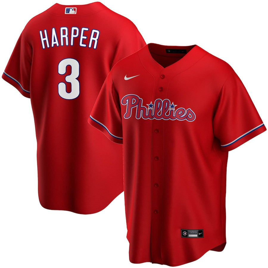 Bryce Harper #3 Philadelphia Phillies Alternate Player Men Jersey - Red MLB Jersey