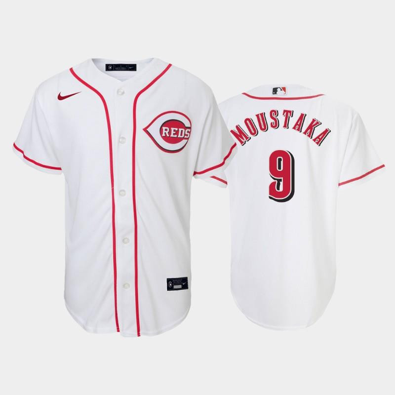 #9 Mike Moustakas Youth Reds Home White Jersey MLB Jersey