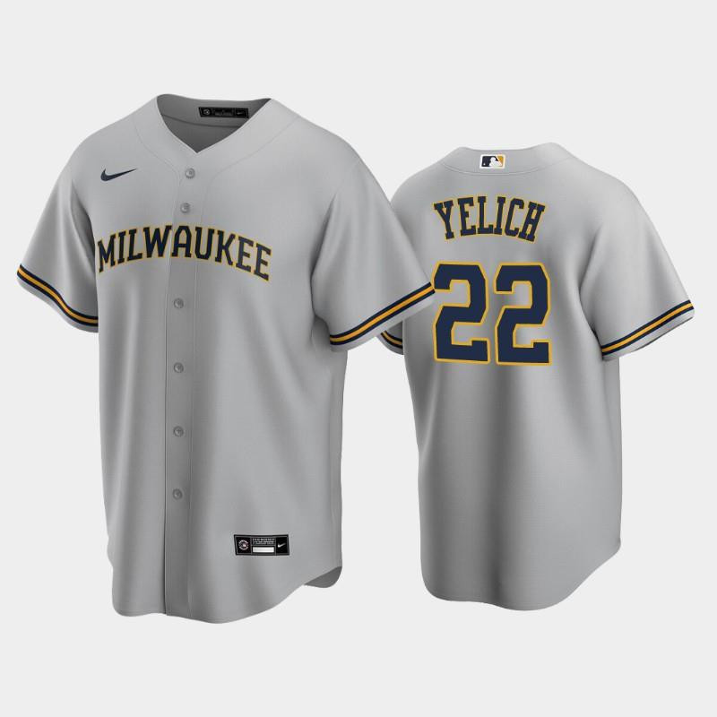 Brewers #22 Christian Yelich Road Gray Jersey MLB Jersey