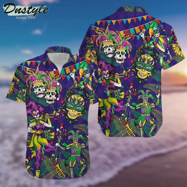 Mardi Gras Clown Skull Happy Purple Halloween Hawaiian Shirt