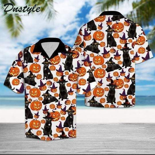 Black Cat Halloween Pattern Hawaiian Shirt
