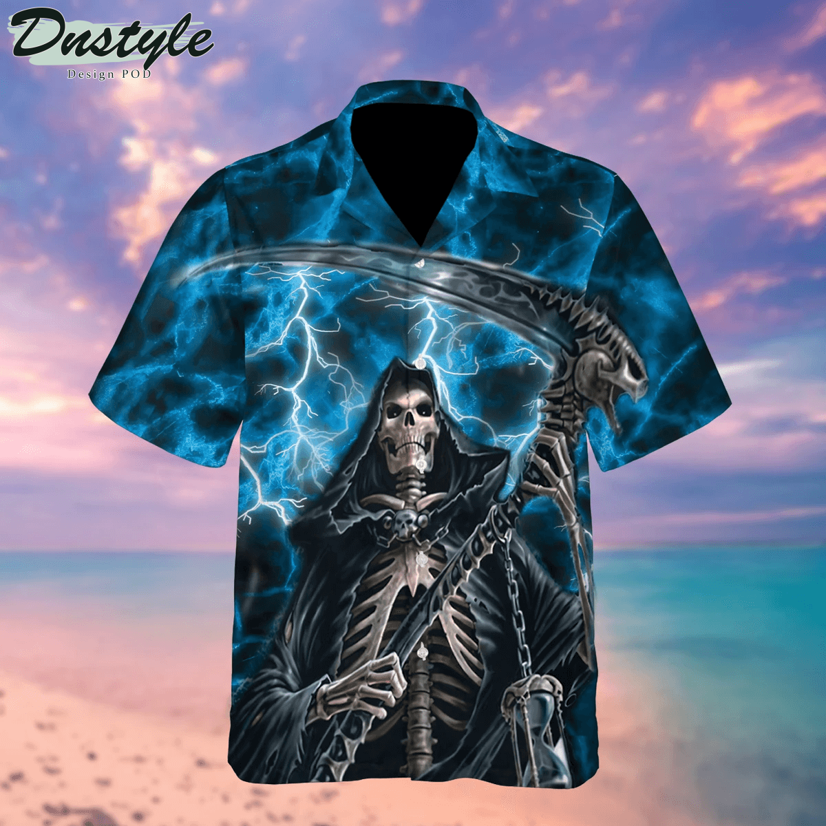 Grim Reaper And The Bone Scythe Halloween Hawaiian Shirt