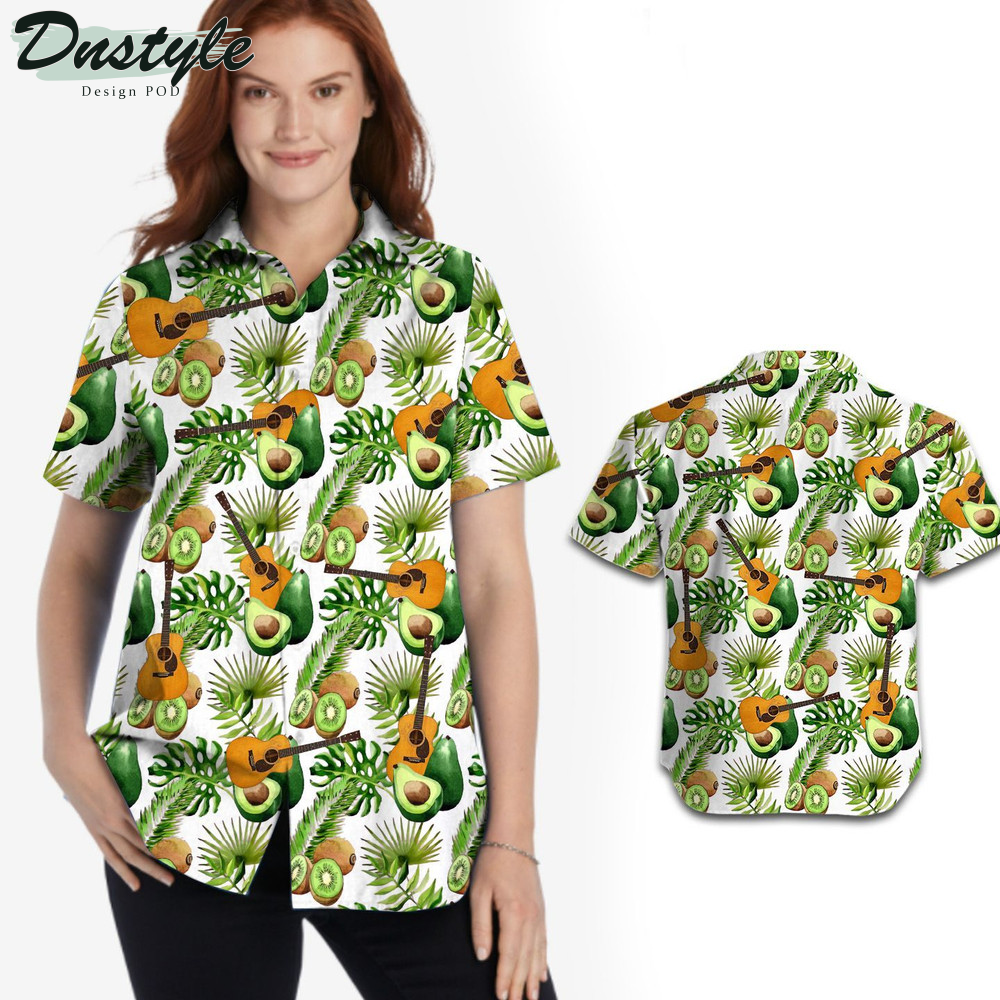 Tropical Avocado And Kiwi Guitar Hawaiian Shirt