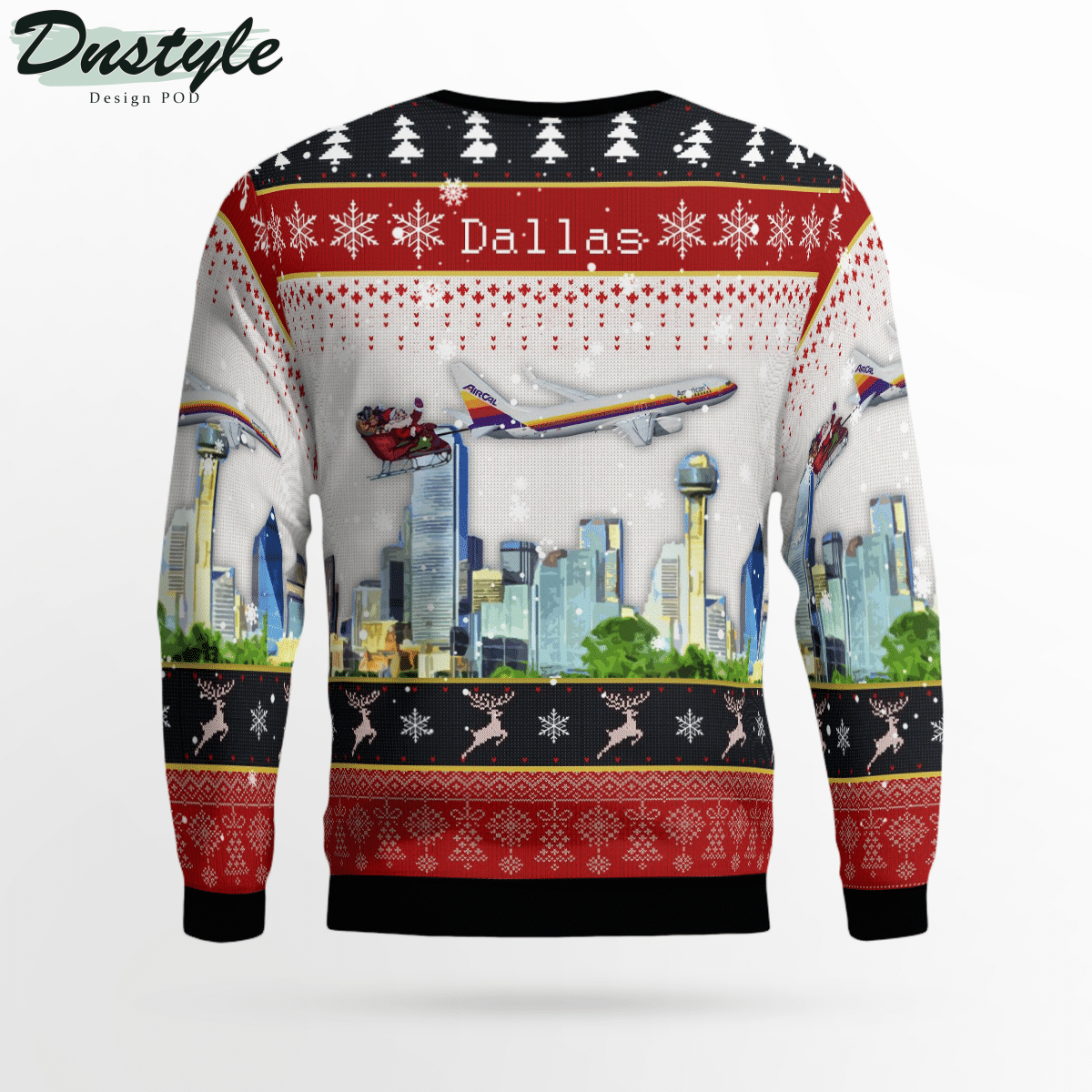 American Airlines Air Cal Heritage With Santa Over Dallas Ugly Christmas Sweater