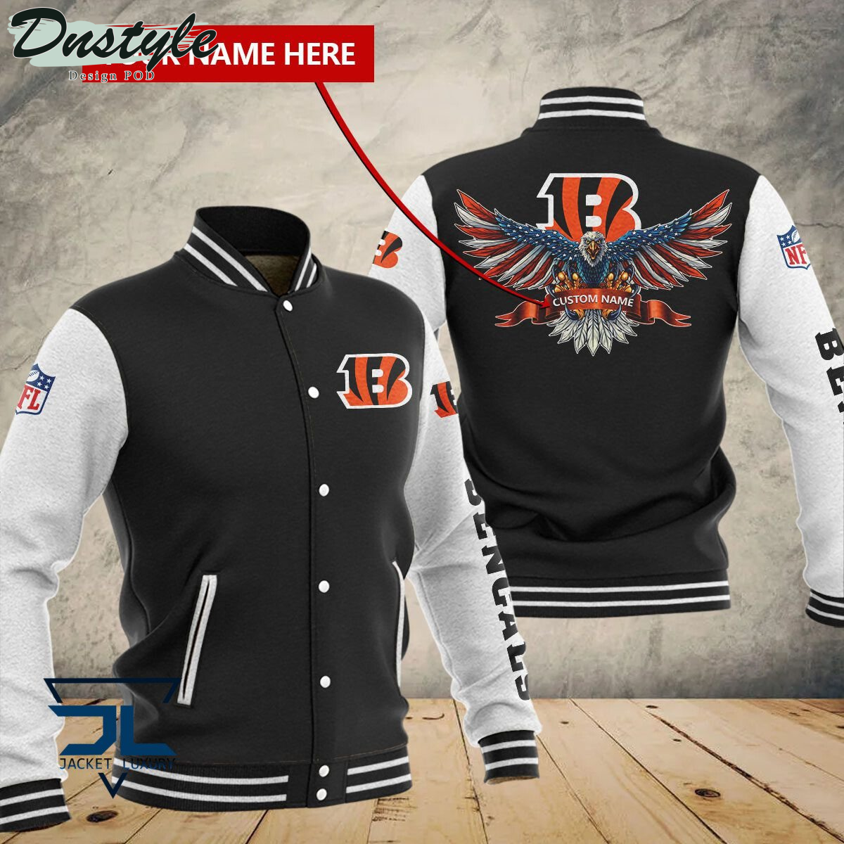 Cincinnati Bengals Eagles Custom Name Baseball Jacket
