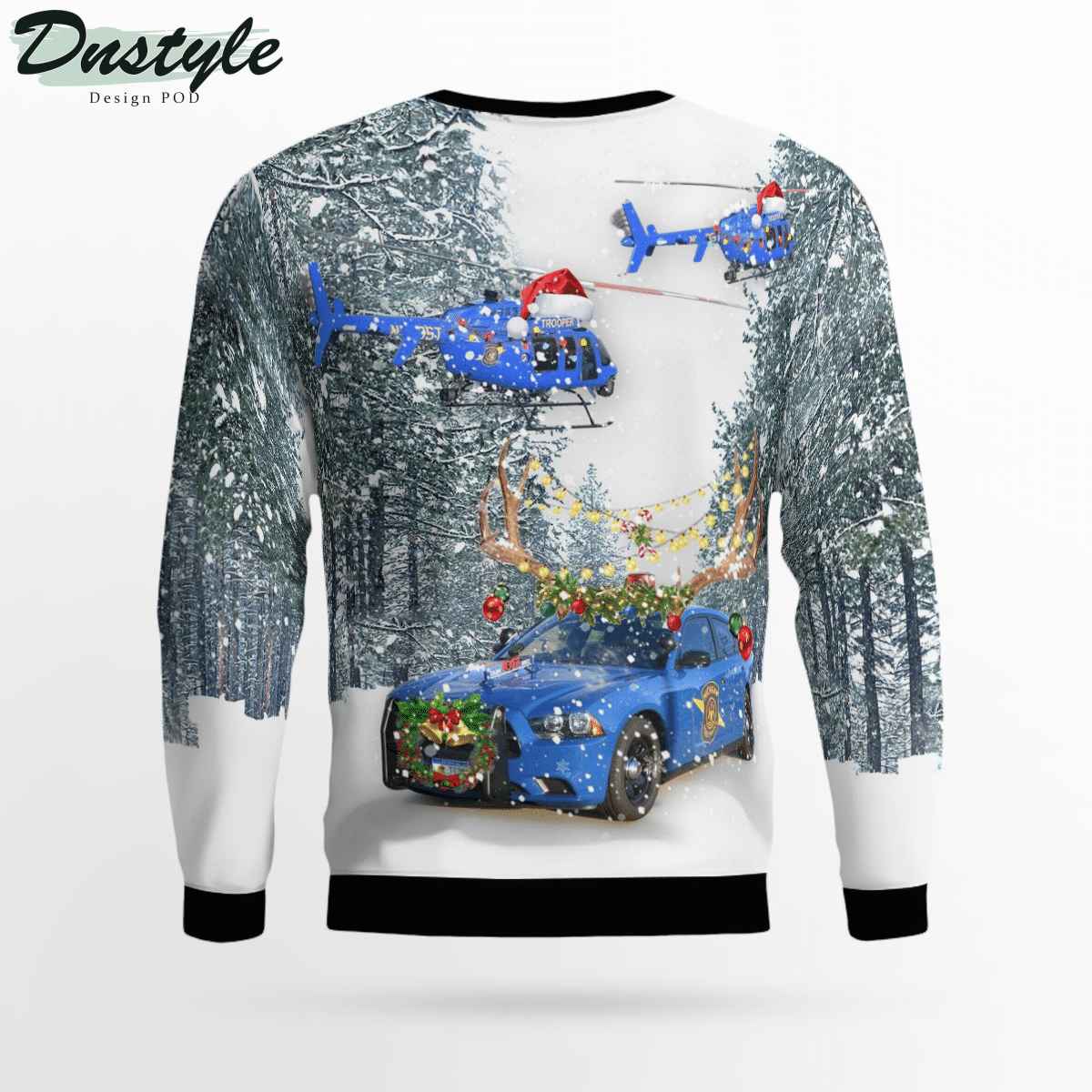 Michigan State Police Dodge Charger & Helicopter Ugly Christmas Sweater