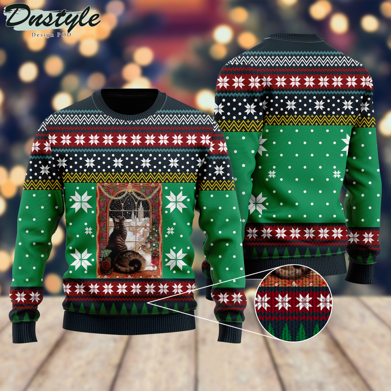 Cat Snow Window Ugly Christmas Sweater