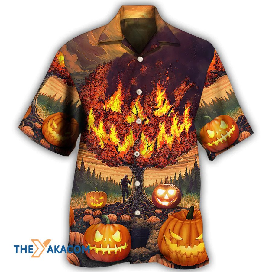 Halloween Tree Burning Crazy Style And Pumpkin Hawaiian Shirt