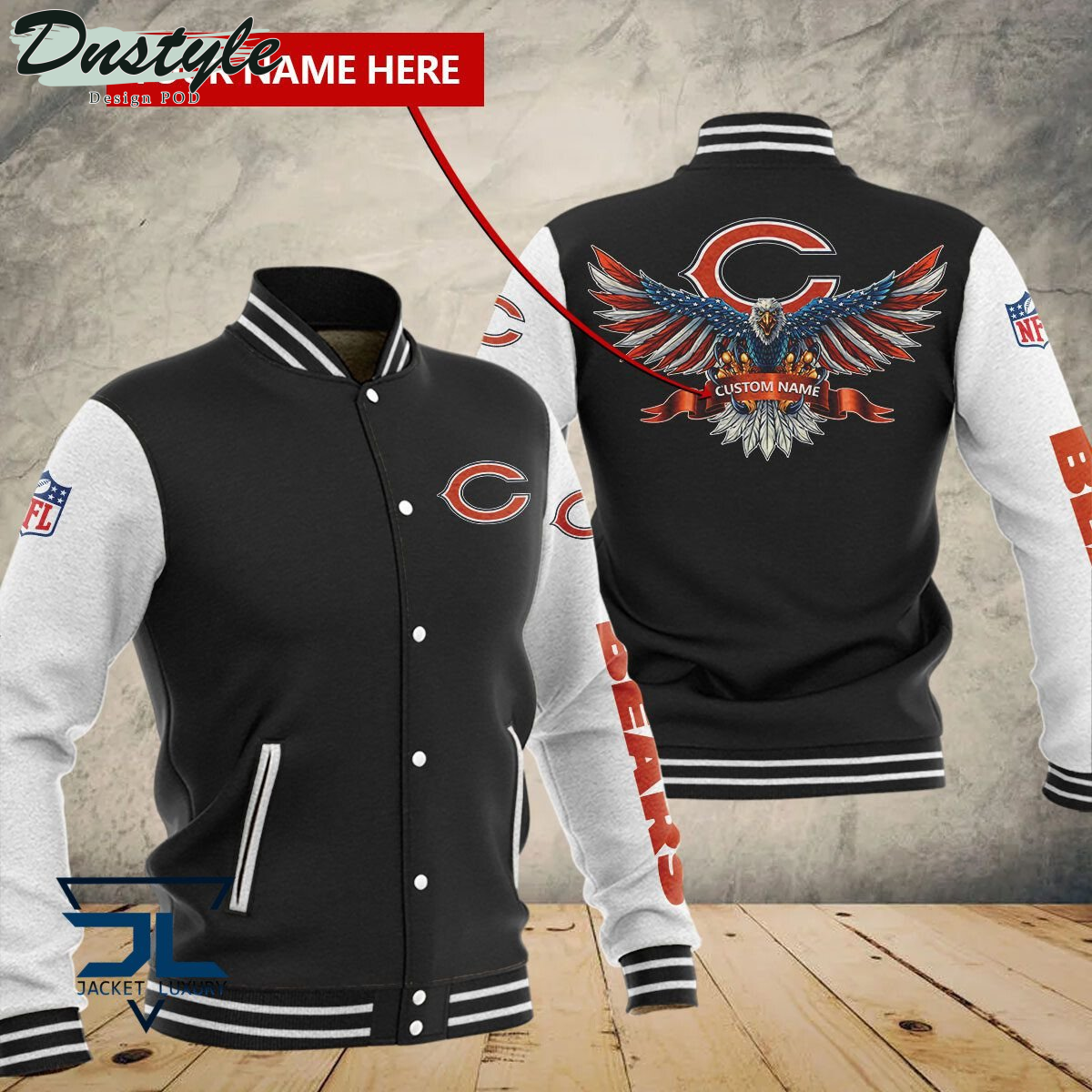 Chicago Bears Eagles Custom Name Baseball Jacket