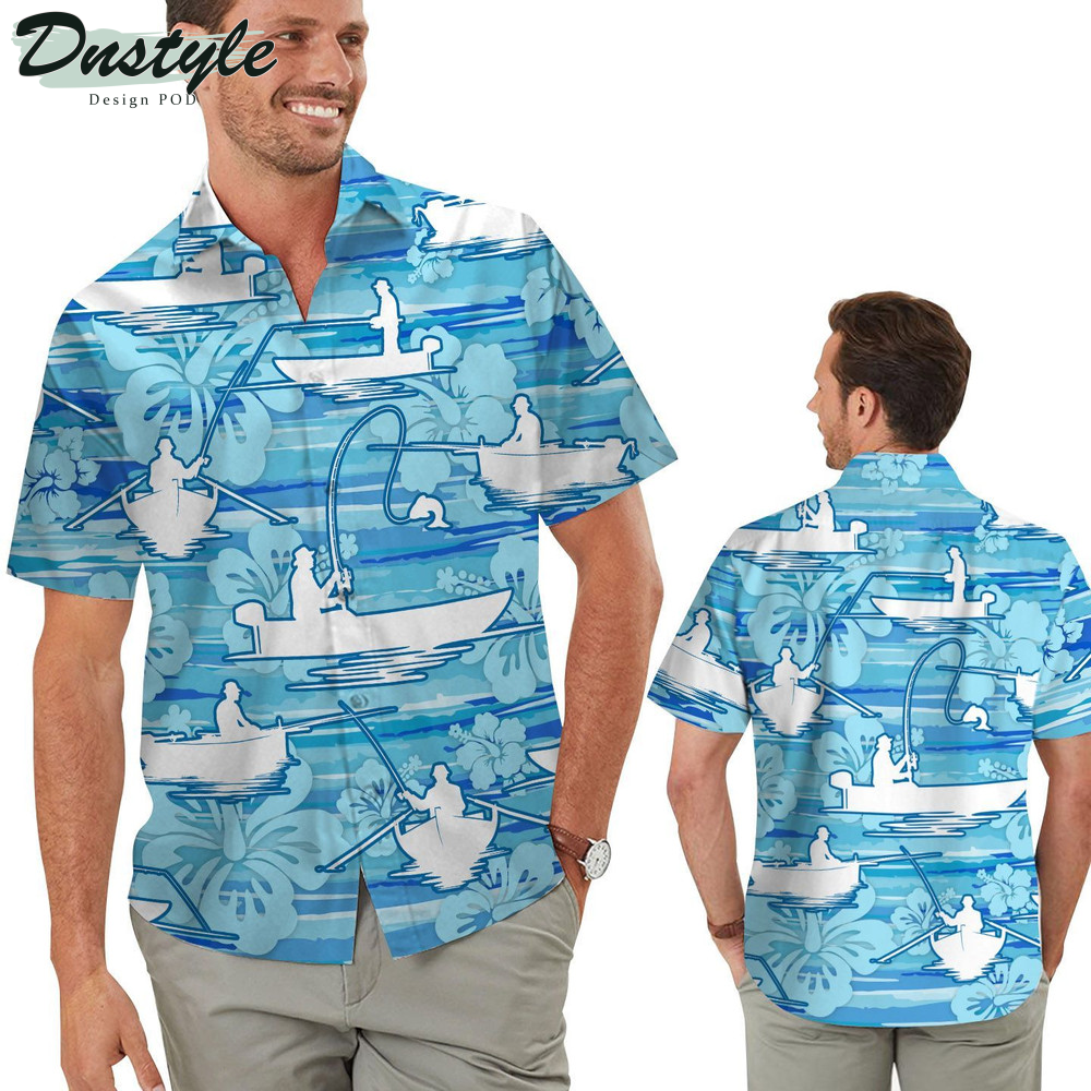 Fishing Water Tropical Floral Hibiscus Background Aloha Fishers Fisherman Sport Lovers Hawaiian Shirt