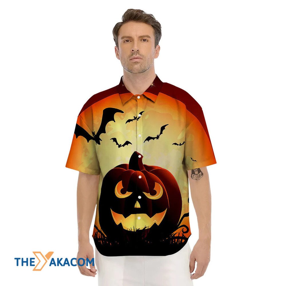 Smiley Faces Pumpkin And Bat Halloween Hawaiian Shirt