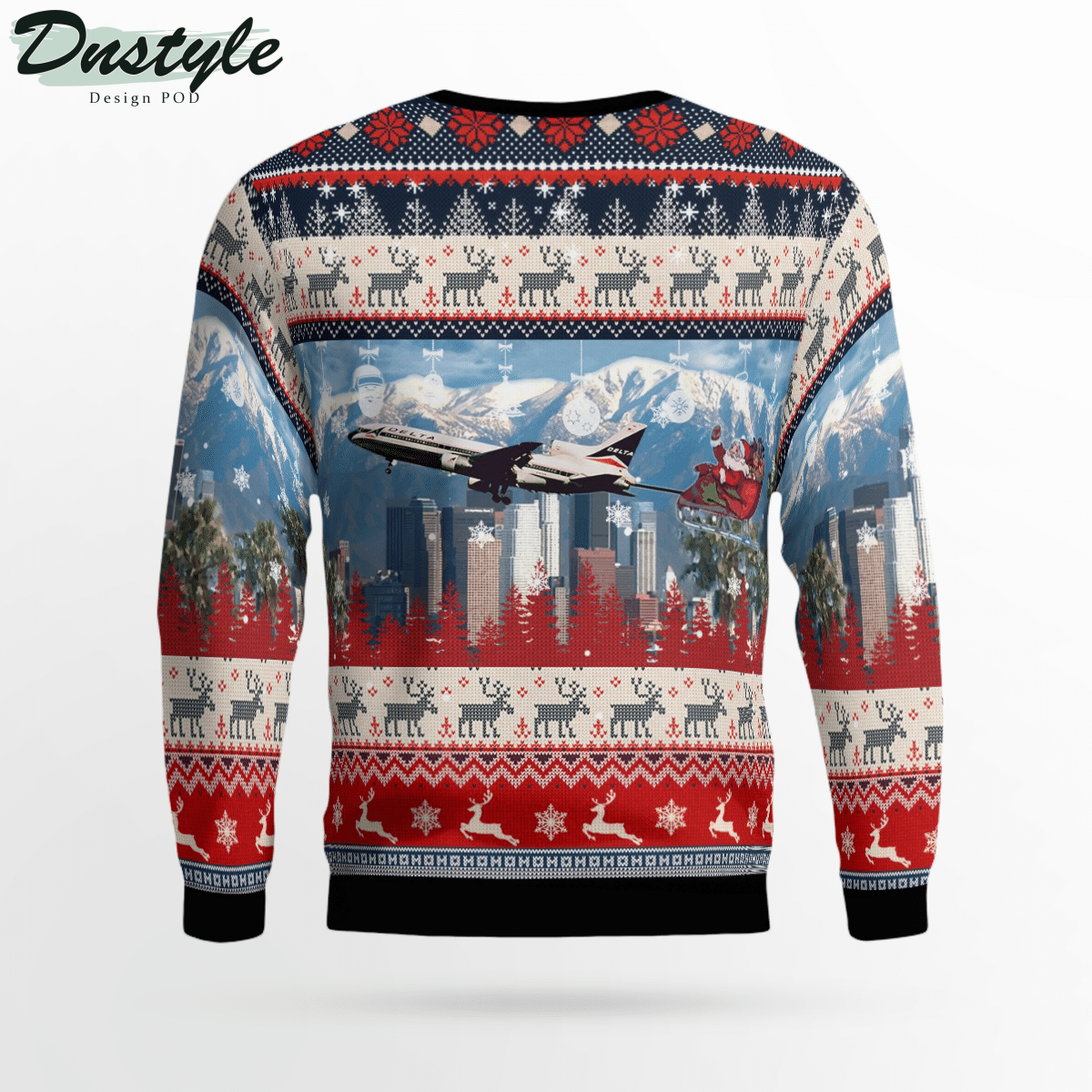 Delta Air Lines Lockheed L-1011-500 With Santa over Los Angeles Ugly Christmas Sweater