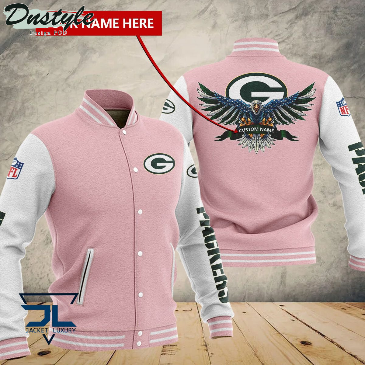 Green Bay Packers Eagles Custom Name Baseball Jacket