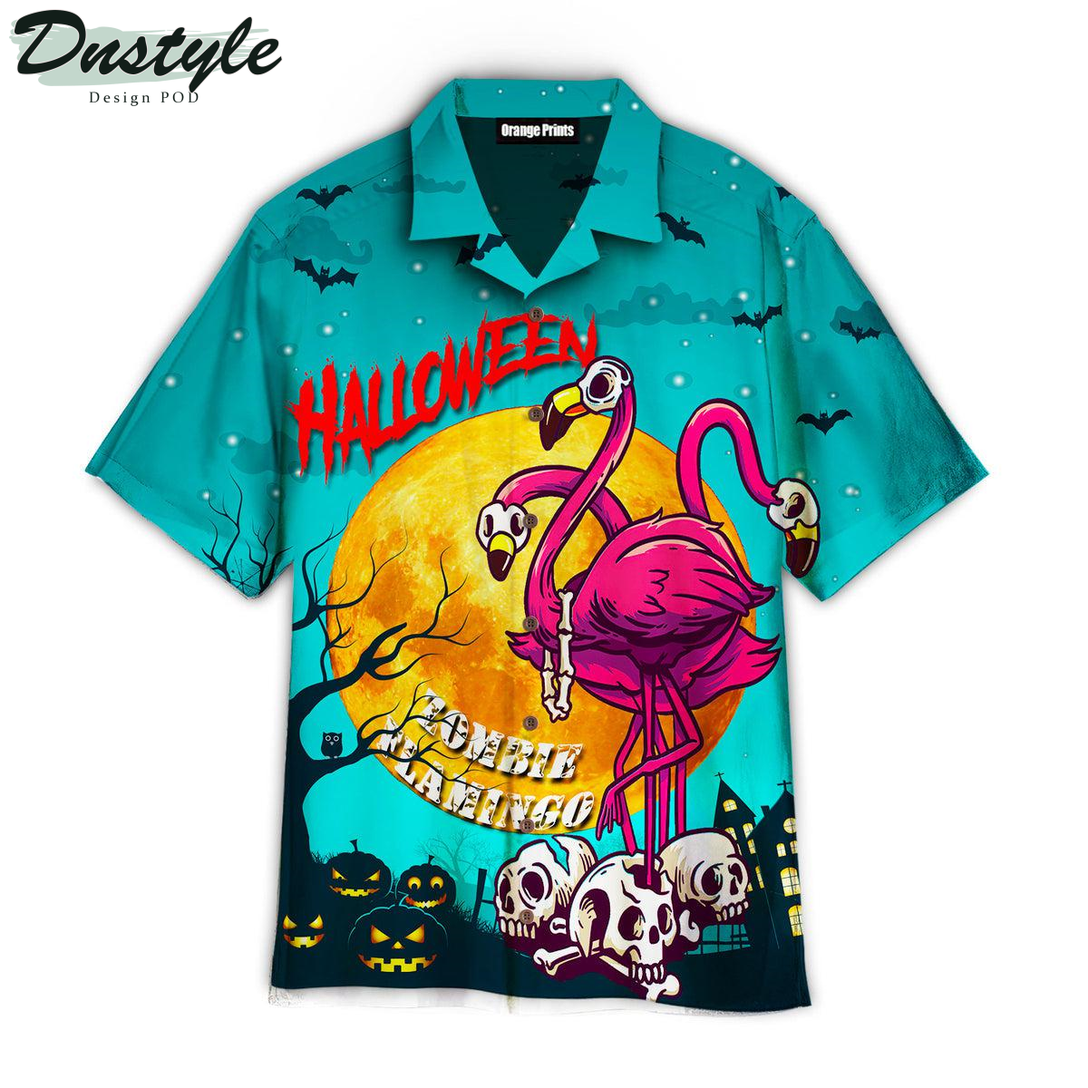 Halloween Zombie Flamingo Hawaiian Shirt
