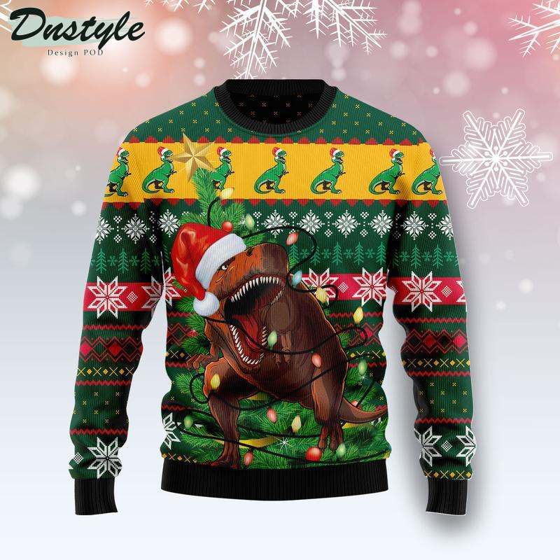 T Rex In Noel Tree Ugly Christmas Sweater