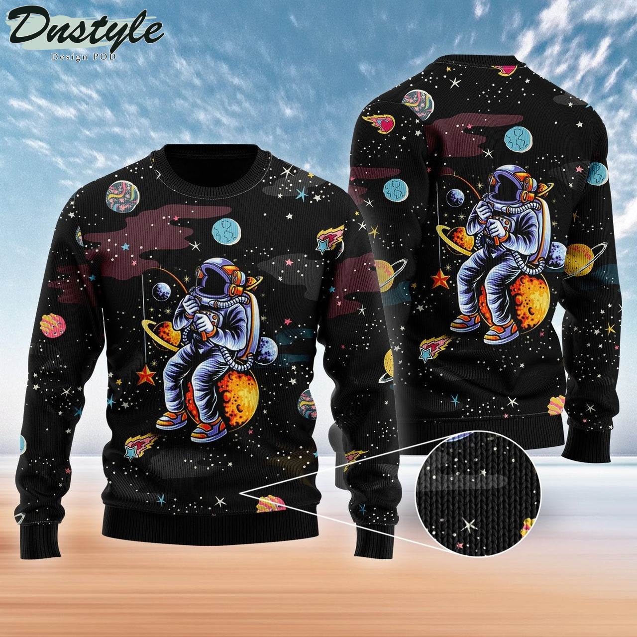 Funny Astronaut Fishing In Space Christmas Ugly Christmas Sweater
