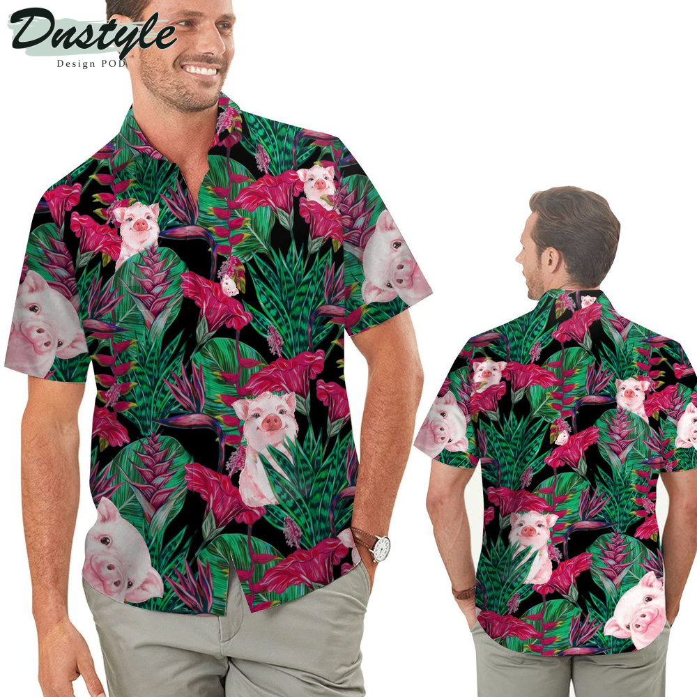 Lovely Pig Tropical Floral Hawaiian Shirt