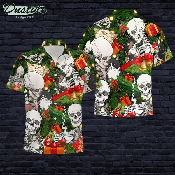 Skull And Cat Christmas Hawaiian Shirt