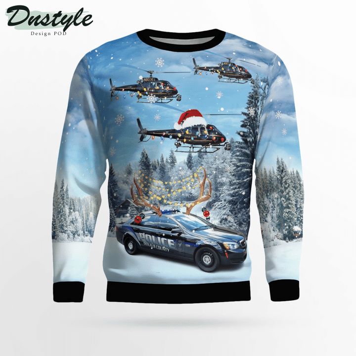 DeKalb County Police Department Eurocopter AS 350 BS A-Star Helicopter & Car Ugly Merry Christmas Sweater