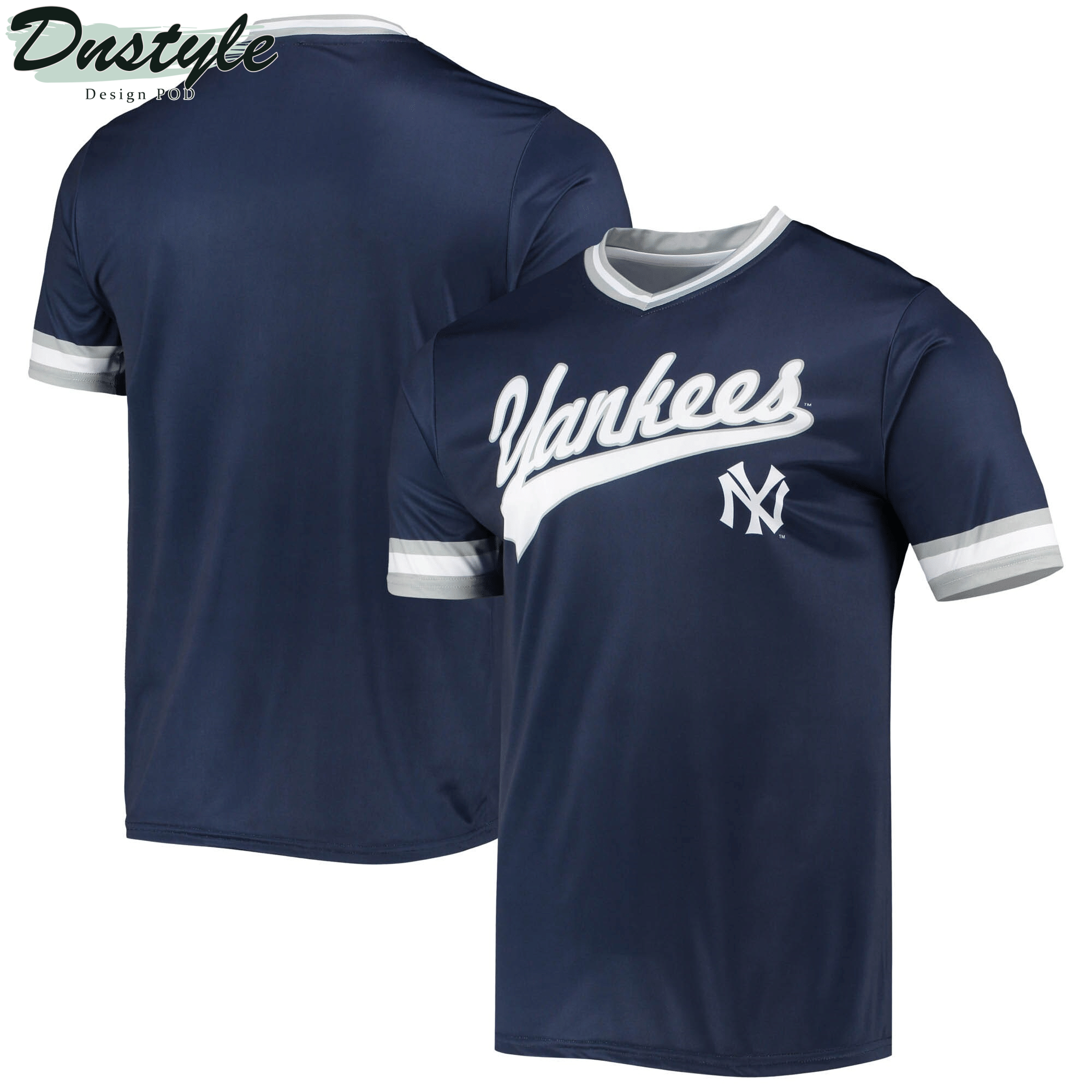 Men's Stitches Navy/Gray New York Yankees Cooperstown Collection V-Neck Team Color Jersey MLB Jersey