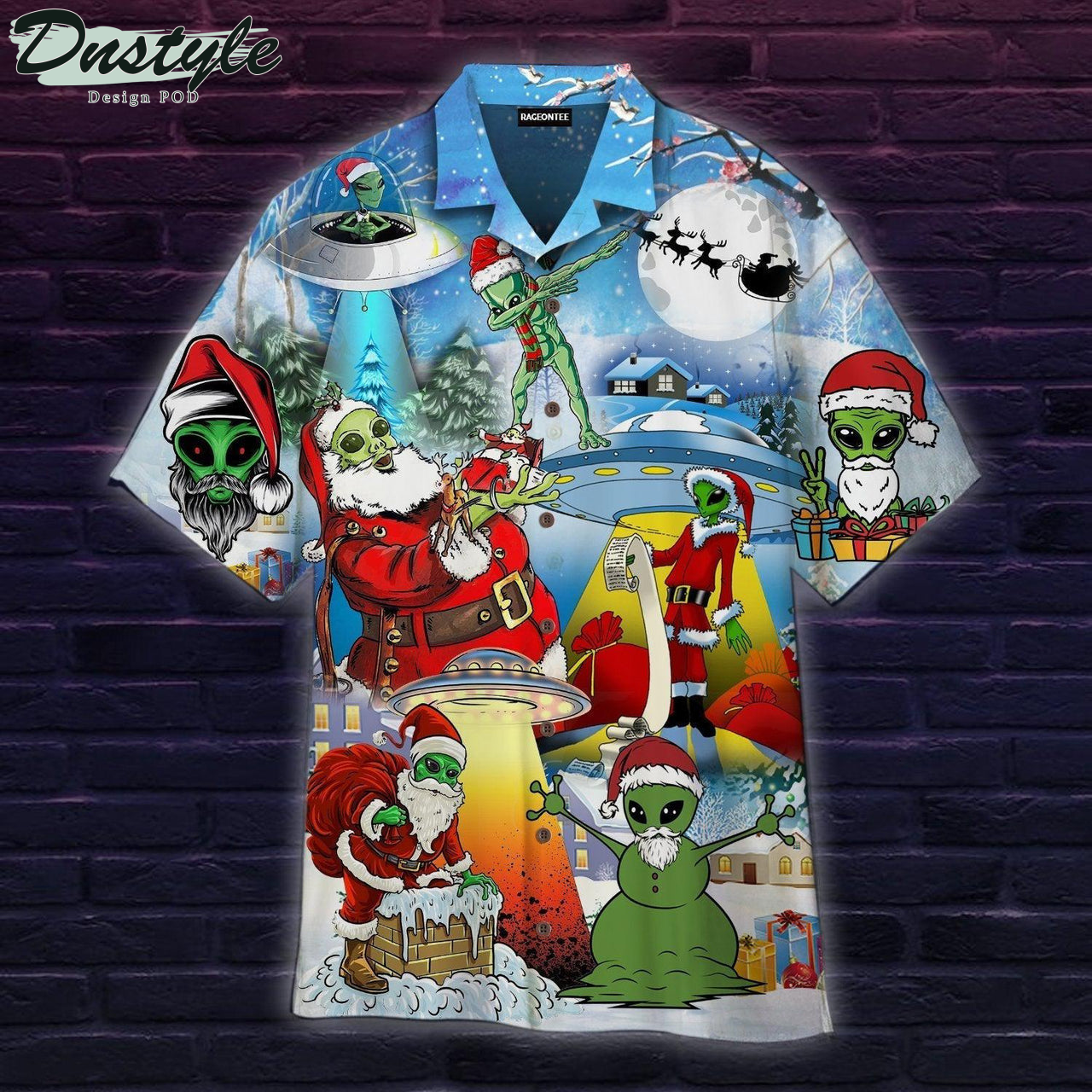 Alien And Santa Claus At Christmas Hawaiian Shirt