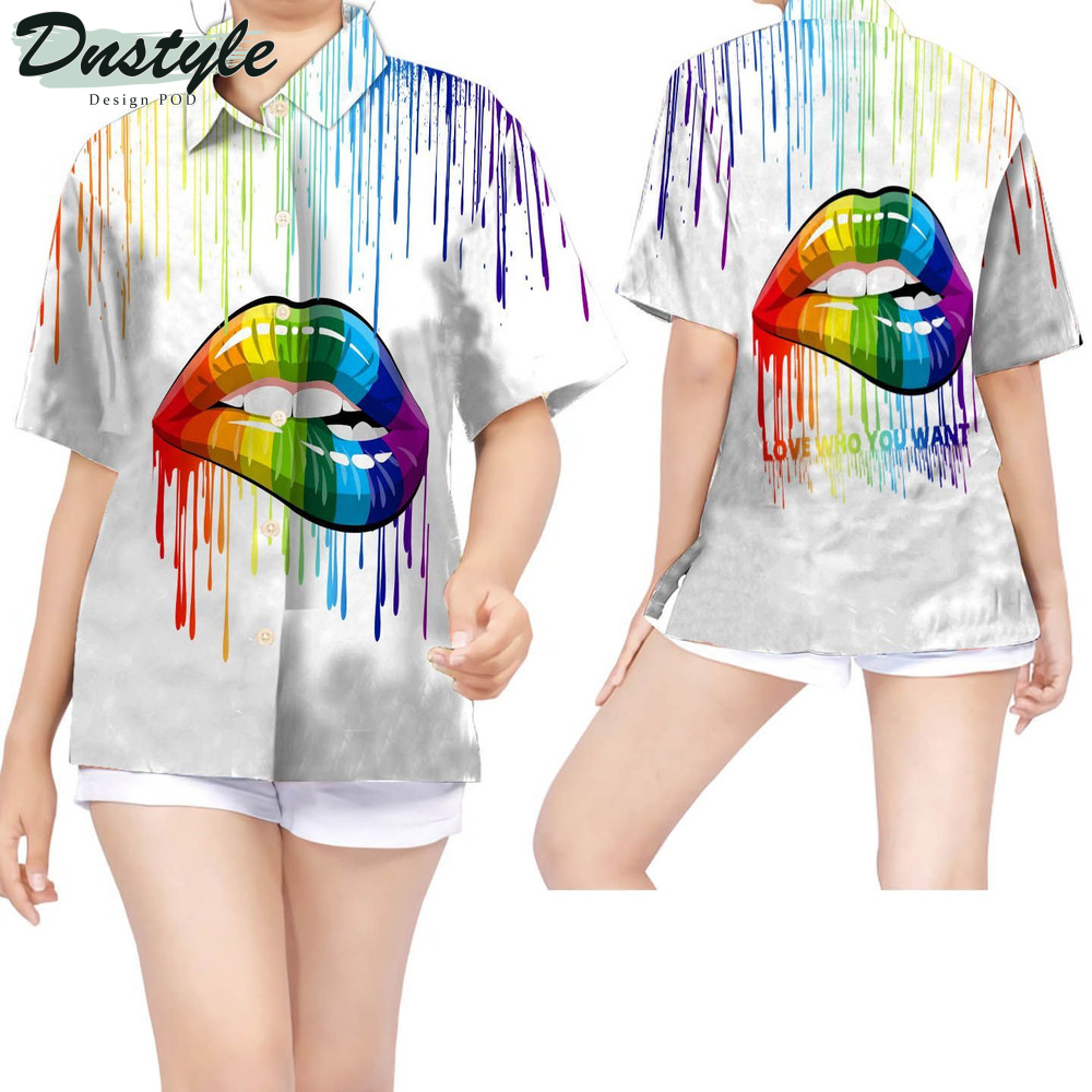 Love Who You Want Rainbow Lips Watercolor Hawaiian Shirt