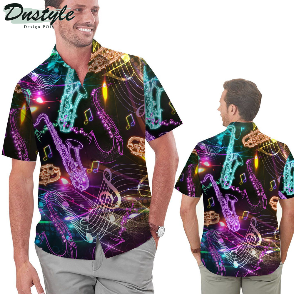 Neon Saxophone Music Staves saxophonists In Daily Life Hawaiian Shirt