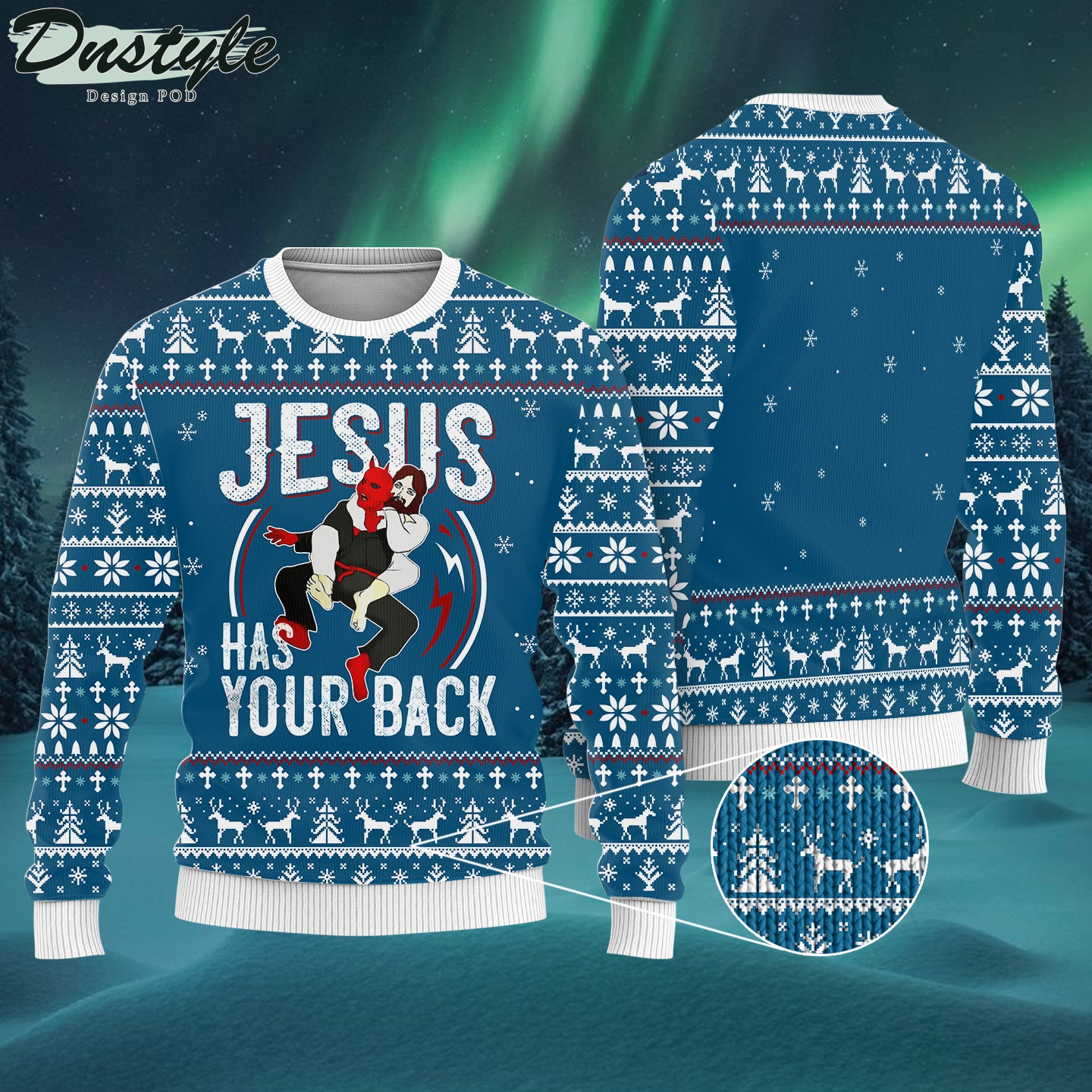 Jesus Has Your Back Jiu Jitsu Ugly Christmas Sweater