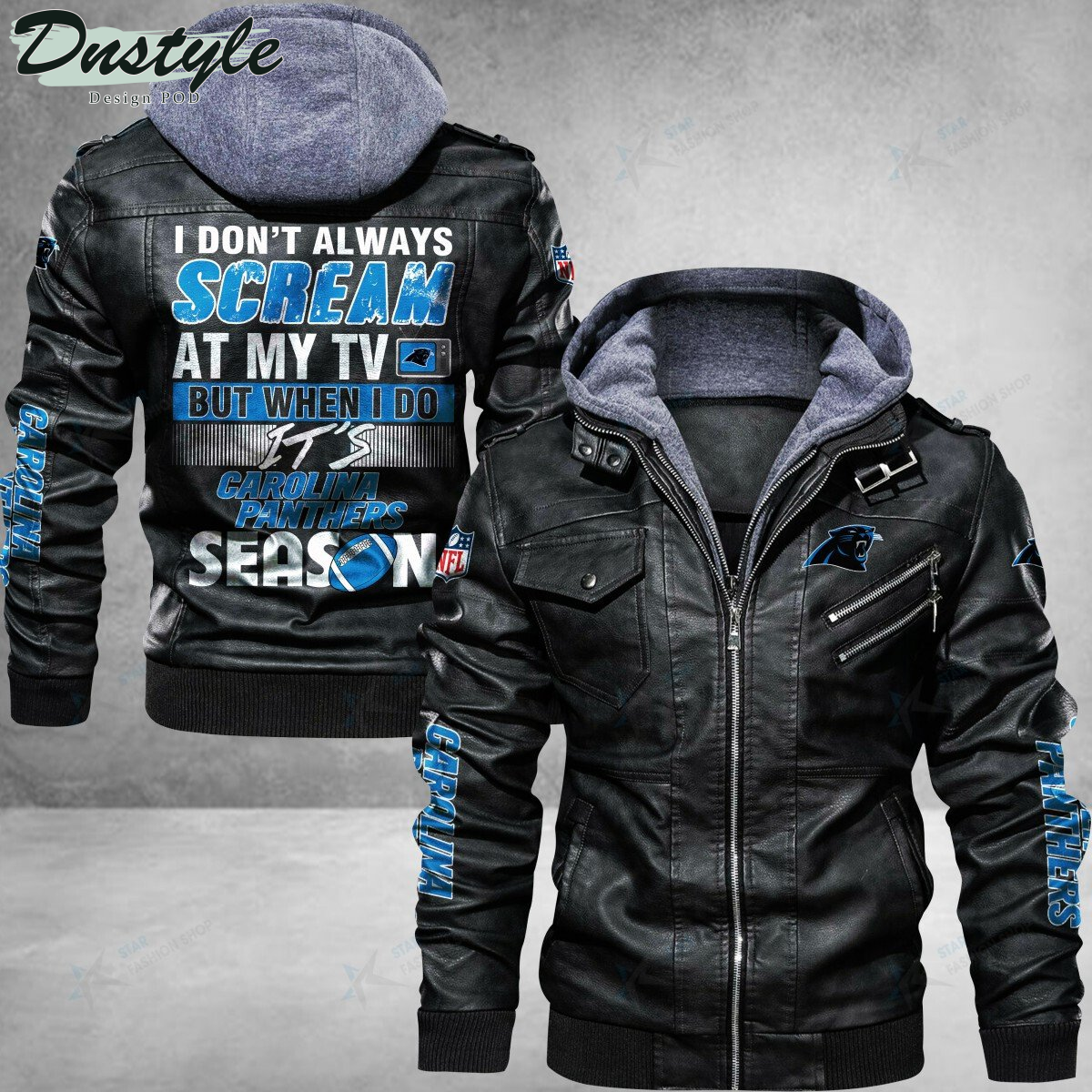 Carolina Panthers I don't Always Scream At My TV Leather Jacket
