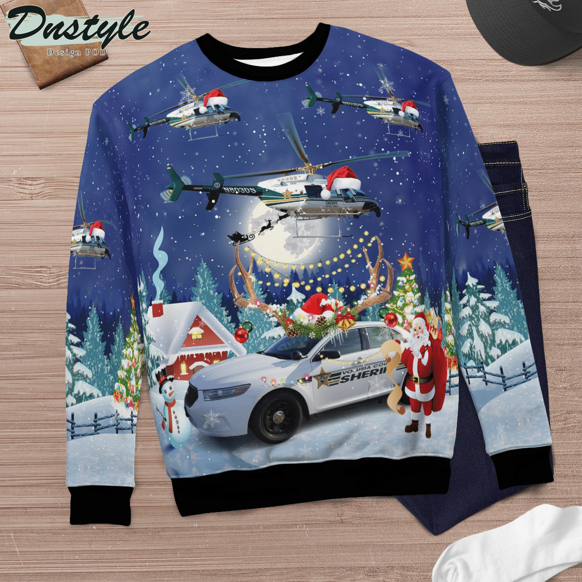Volusia County Sheriff Bell 407 & Ford Police Interceptor Ugly Christmas Sweater