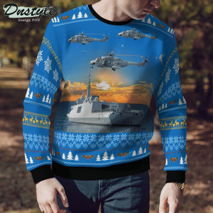 French Navy ship Auvergne & NH90 Helicopter Ugly Merry Christmas Sweater