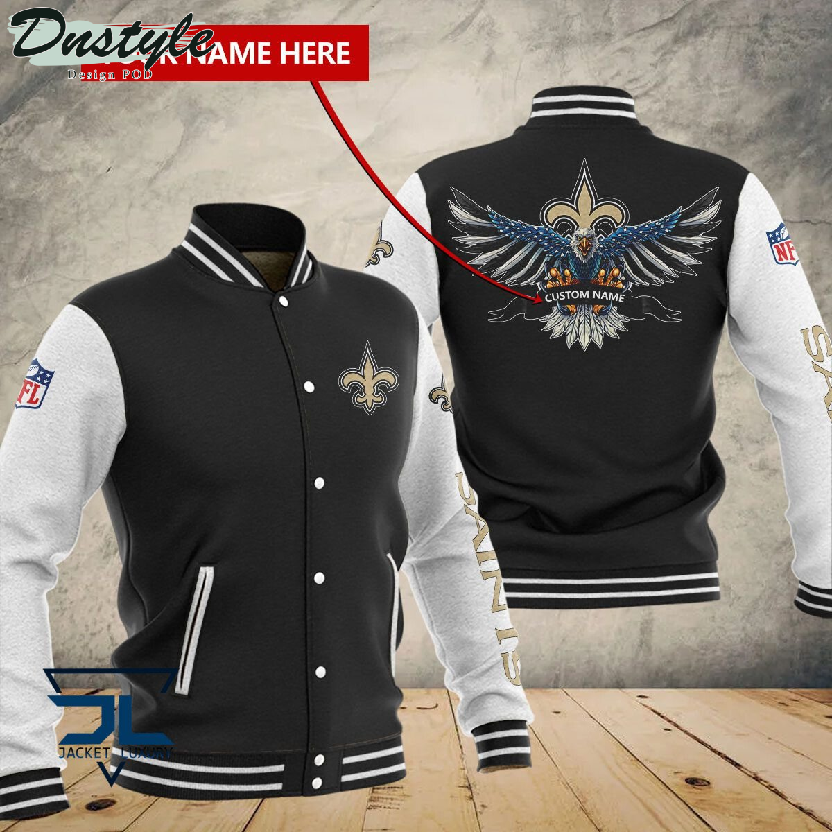 New Orleans Saints Eagles Custom Name Baseball Jacket