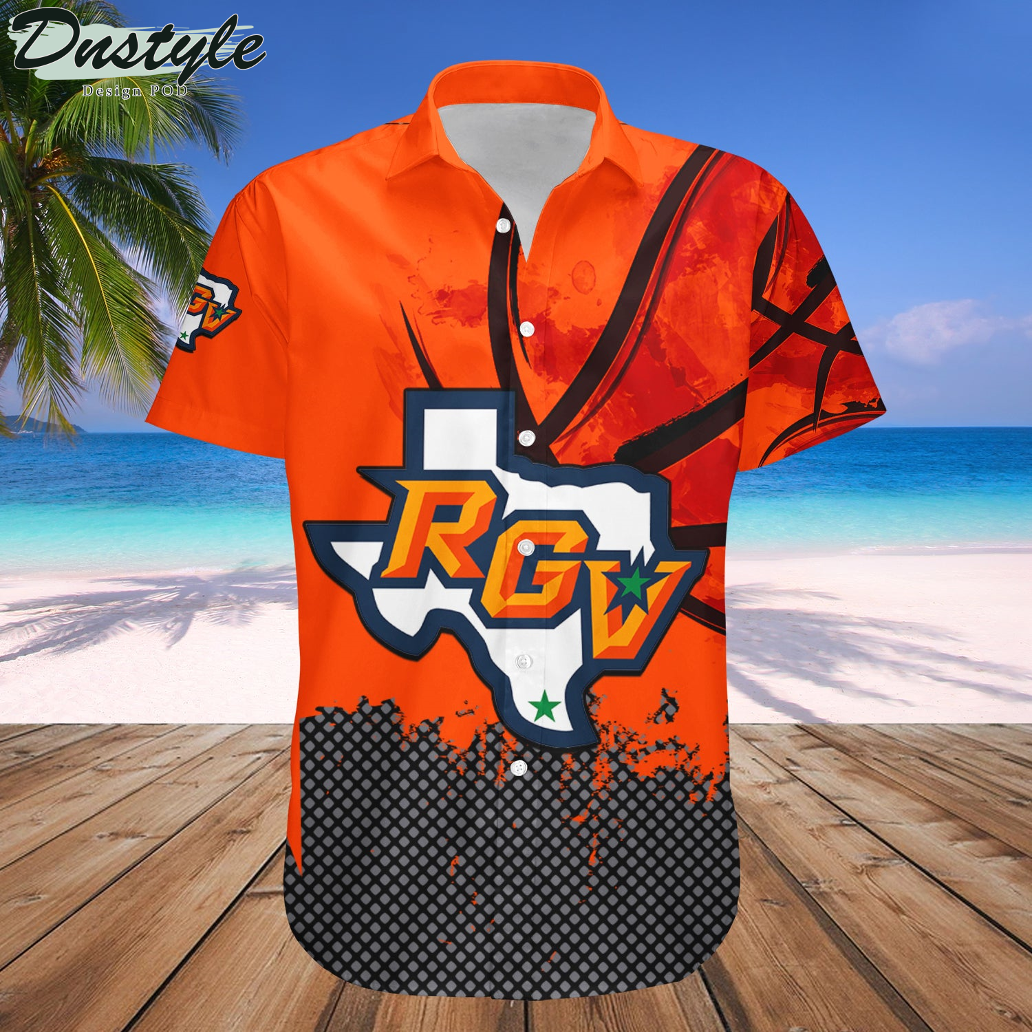 Texas-Rio Grande Valley Vaqueros Basketball Net Grunge Pattern Hawaii Shirt