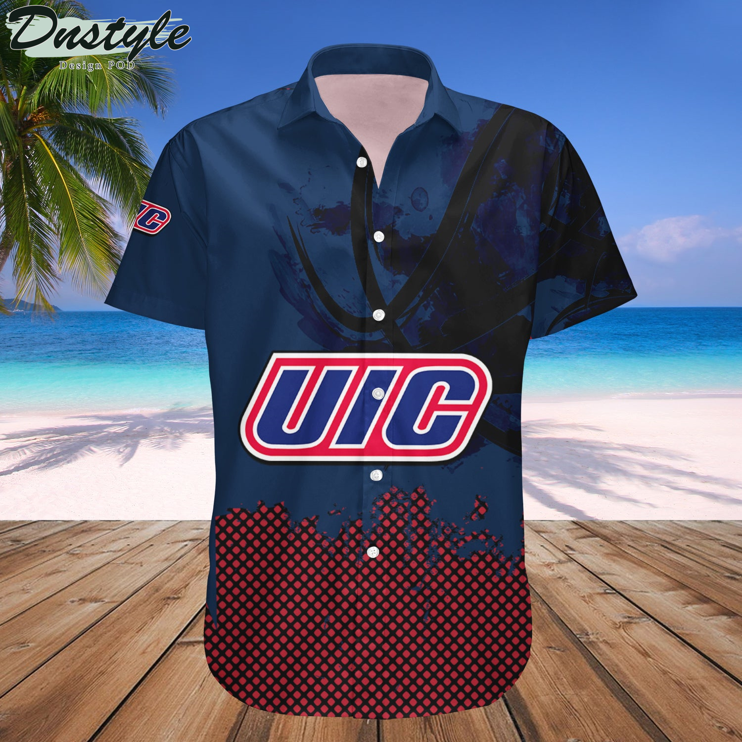 Illinois-Chicago Flames Basketball Net Grunge Pattern Hawaii Shirt