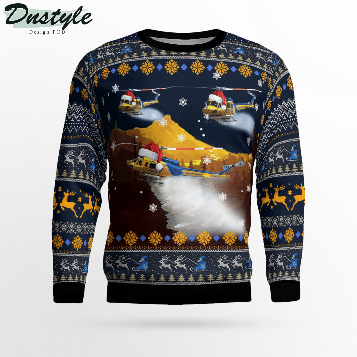 Ventura County Sheriff Fire Support Bell 205A-1 Ugly Christmas Sweater