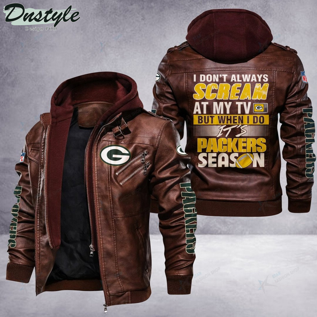 Green Bay Packers I don’t Always Scream At My TV Leather Jacket