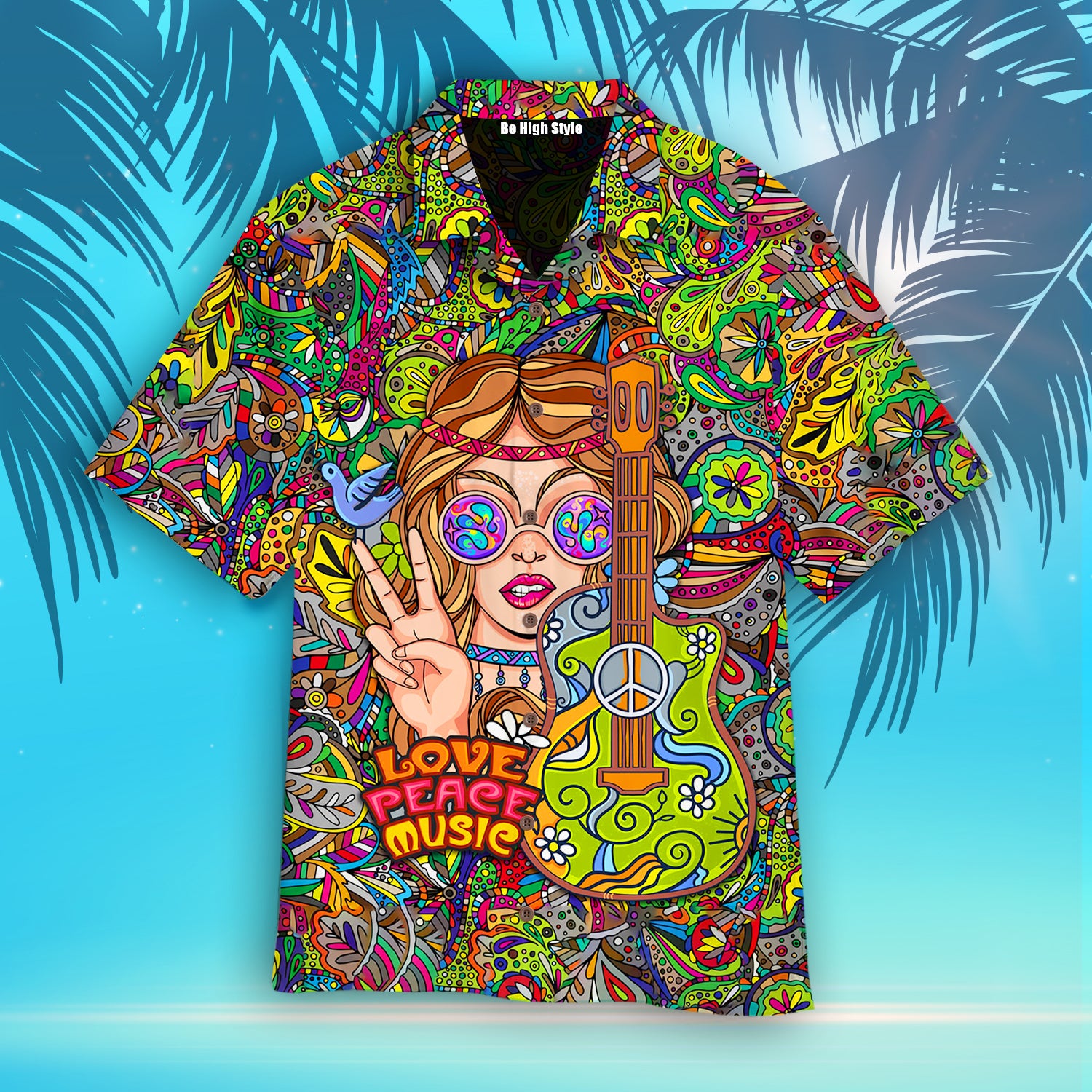 Hippie Music Love Peace Music Aloha Hawaiian Shirt