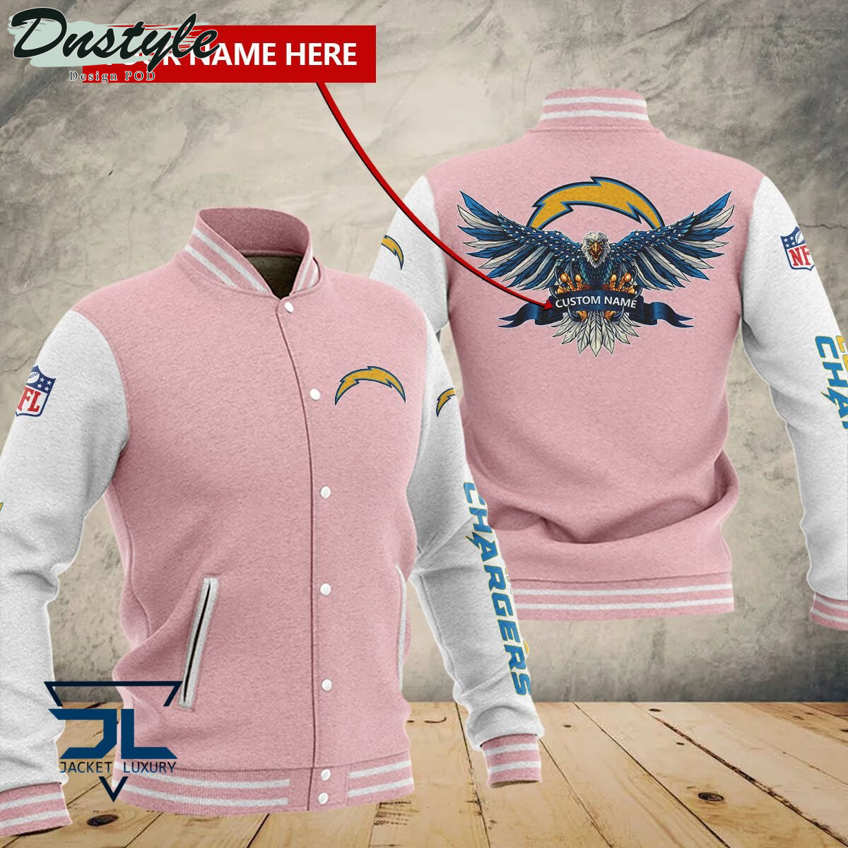 Los Angeles Chargers Eagles Custom Name Baseball Jacket