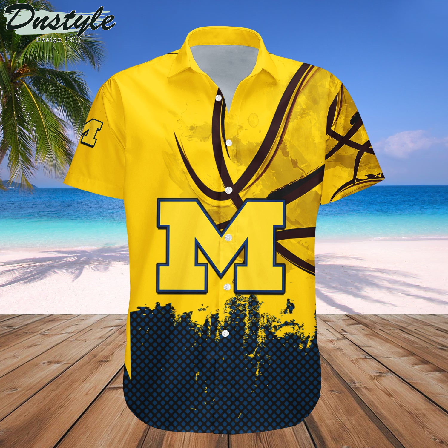 Michigan Wolverines Basketball Net Grunge Pattern Hawaii Shirt