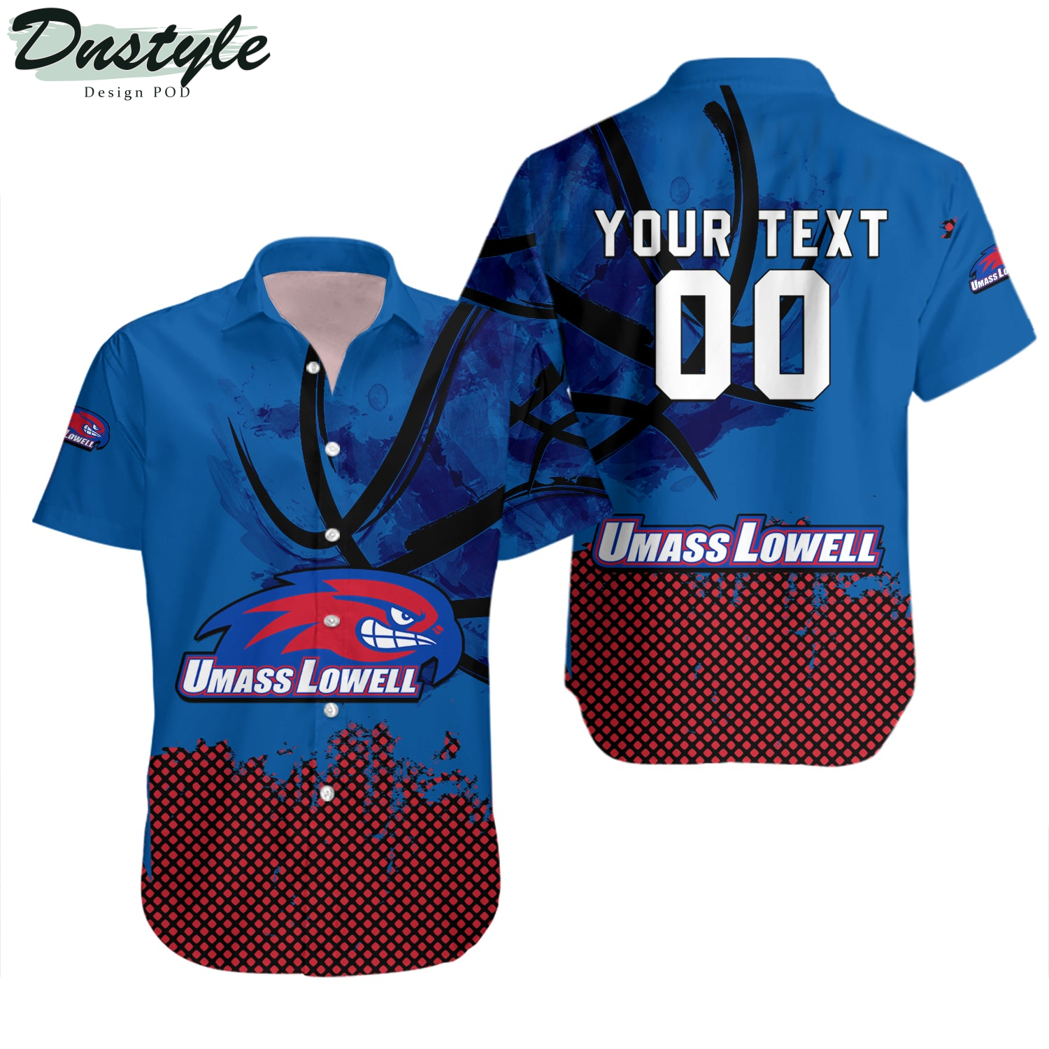 UMass Lowell River Hawks Basketball Net Grunge Pattern Hawaii Shirt