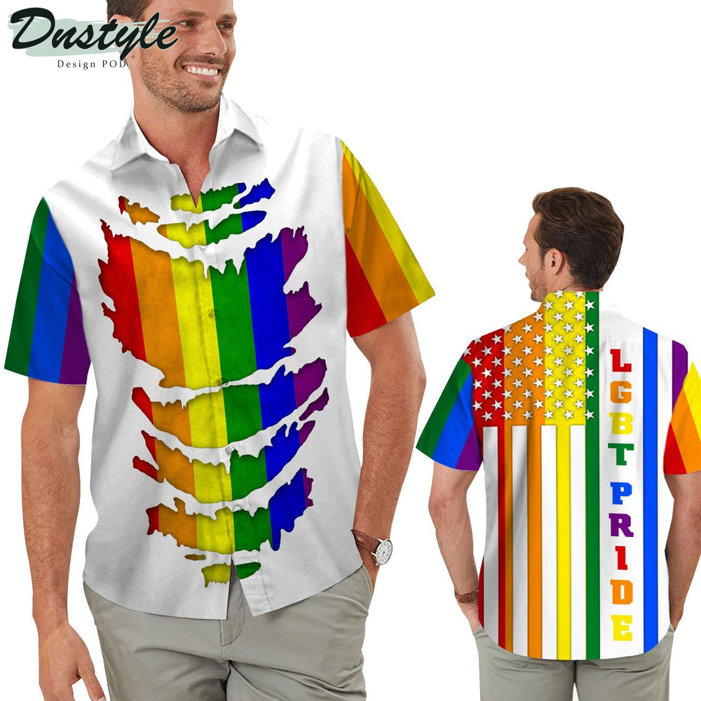 LGBT Pride Flag American Flag Aloha Hawaiian Shirt