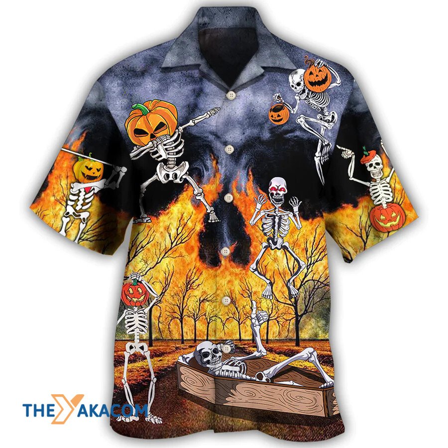 Halloween Skeleton Party Pumpkin Burning Scary Hawaiian Shirt