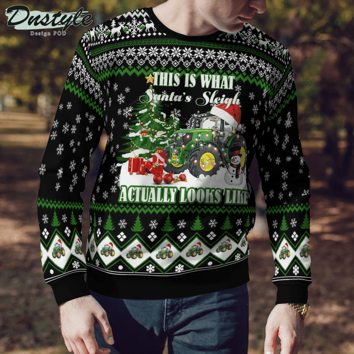 This Is What Santa & Sleigh Actually Looks Like Green Tractor Ugly Merry Christmas Sweater