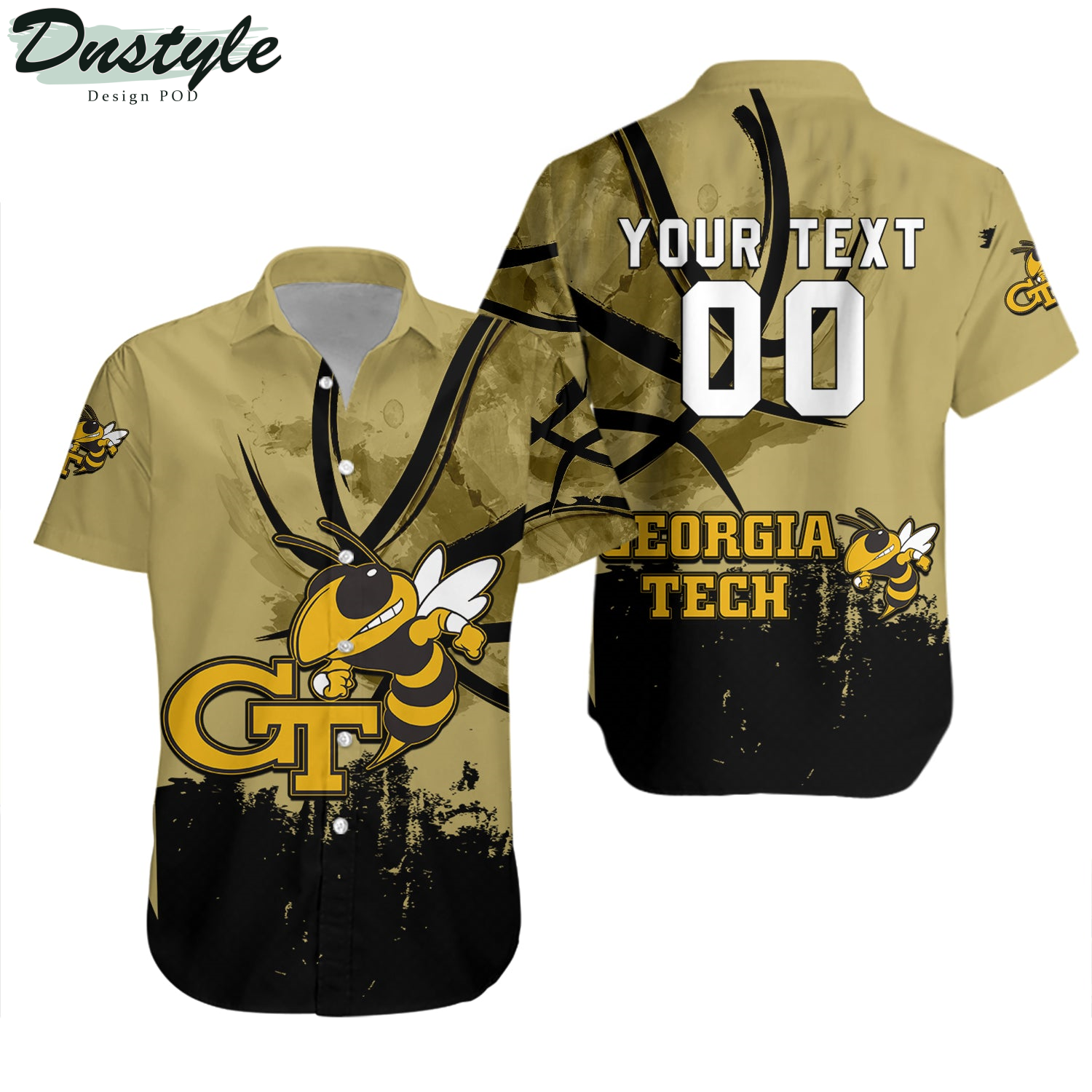Georgia Tech Yellow Jackets Basketball Net Grunge Pattern Hawaii Shirt