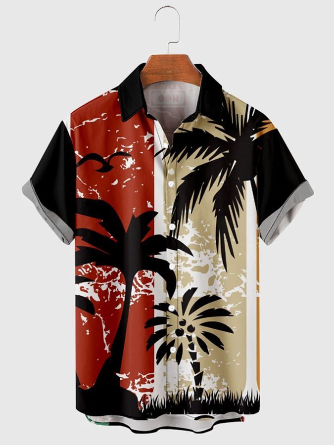 Distressed Colorblock Coconut Hawaiian Shirt