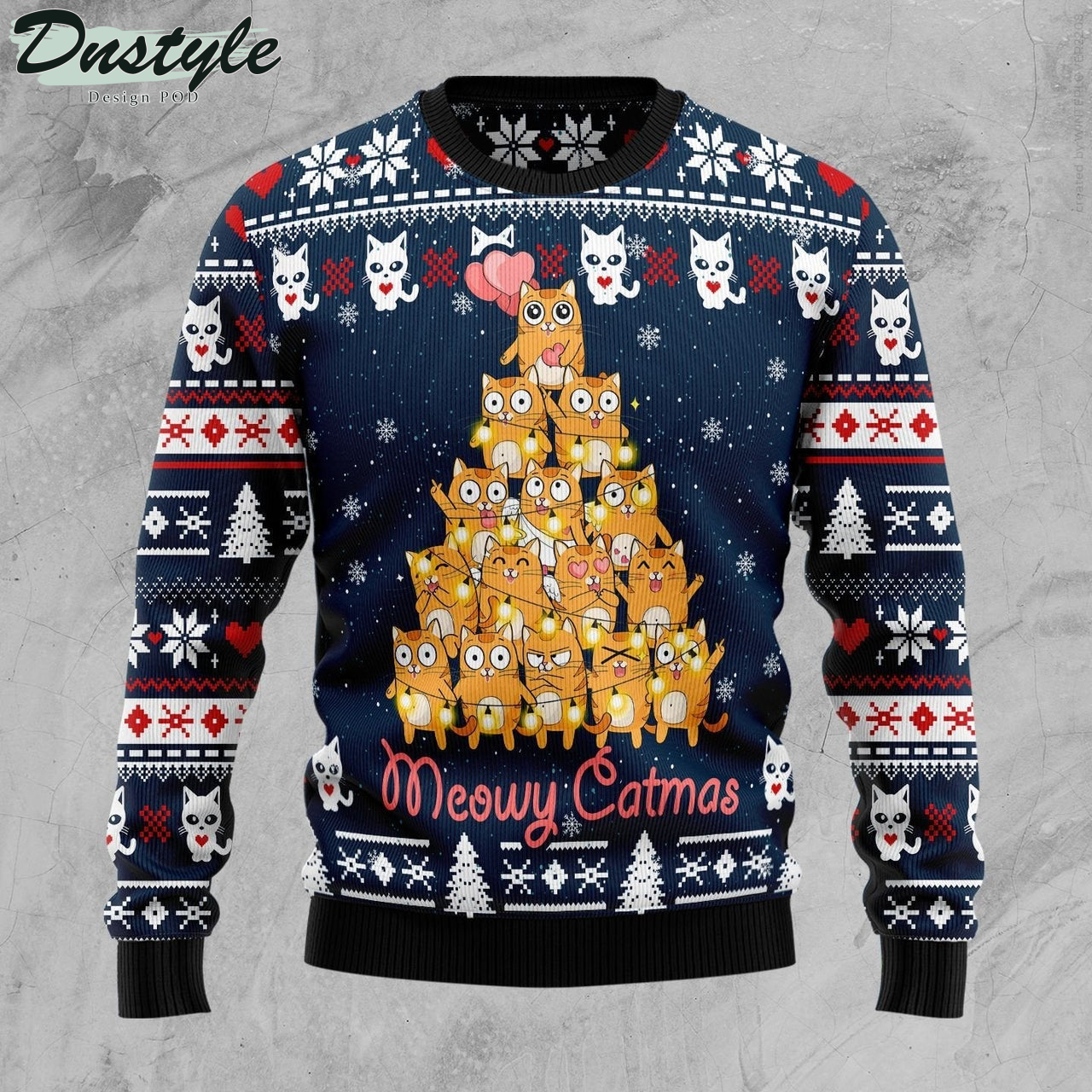 Meowy Catmas Pine Tree Ugly Christmas Sweater
