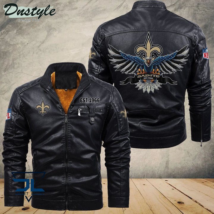 New Orleans Saints Eagle Fleece Leather Jacket