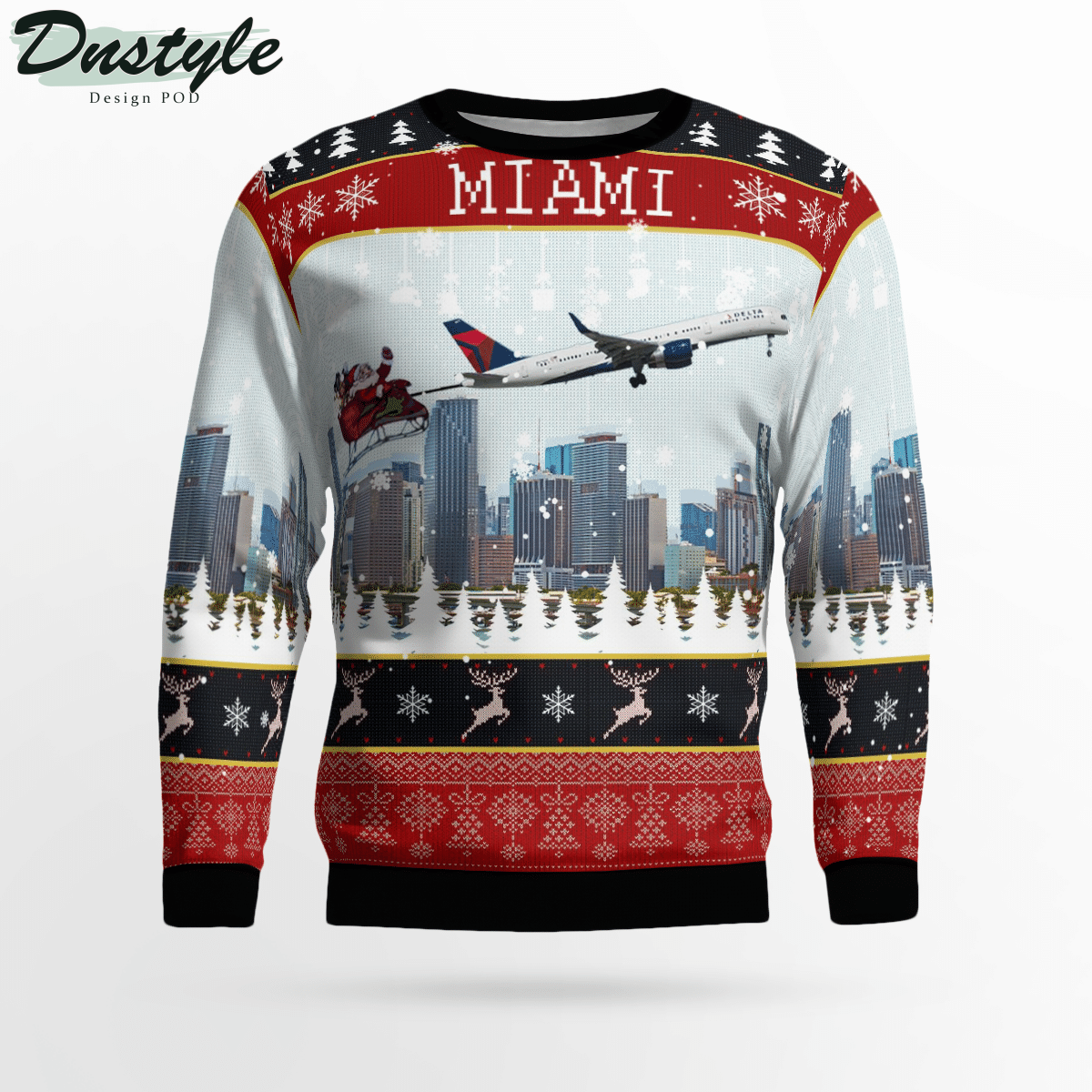 Delta Air Lines Boeing 757-232 With Santa Over Miami Ugly Christmas Sweater