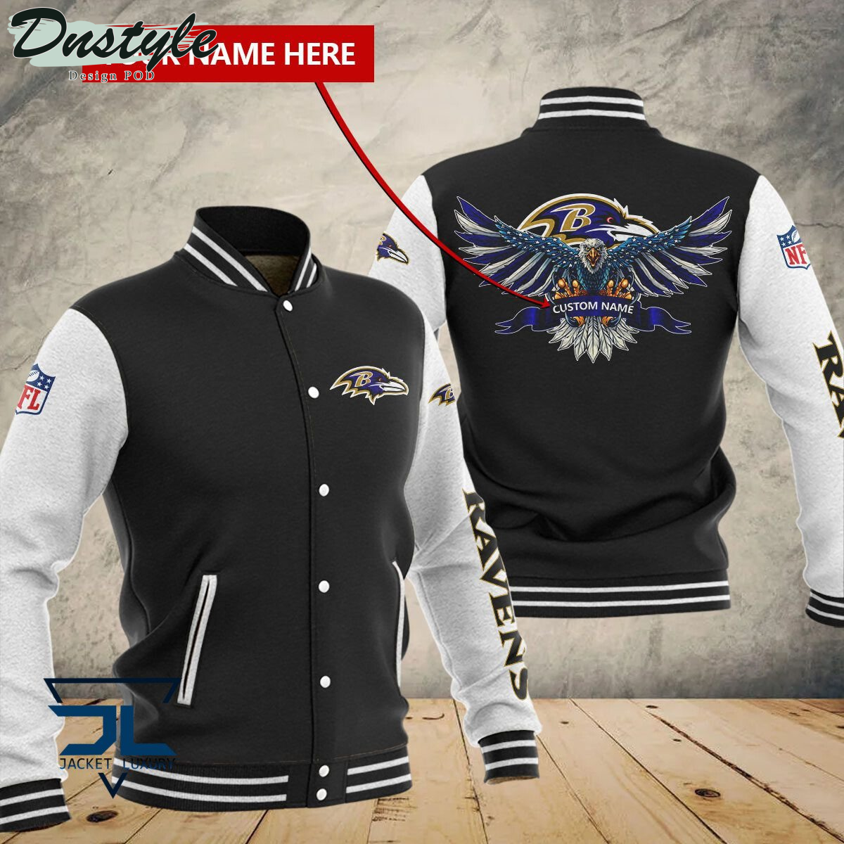 Baltimore Ravens Eagles Custom Name Baseball Jacket